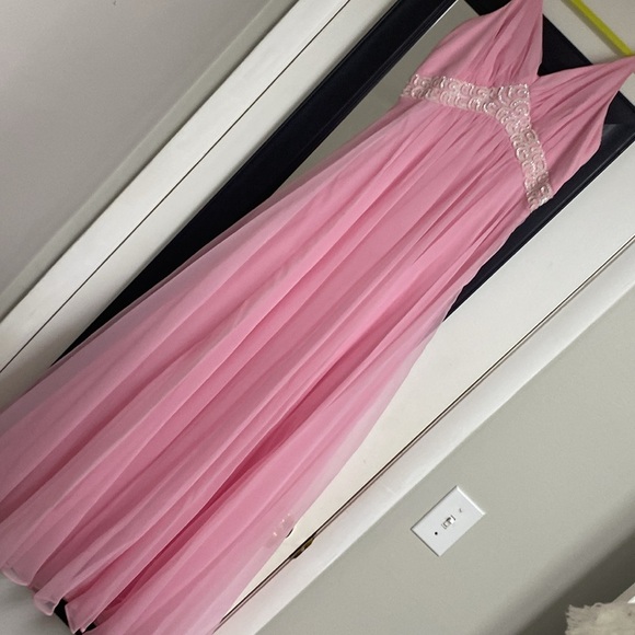 Vintage Mike Benet Formals baby pink formal layered sheer with Embellished Waist - Picture 1 of 12